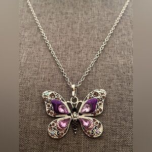 Rhinestone  Butterfly Pendant Necklace New